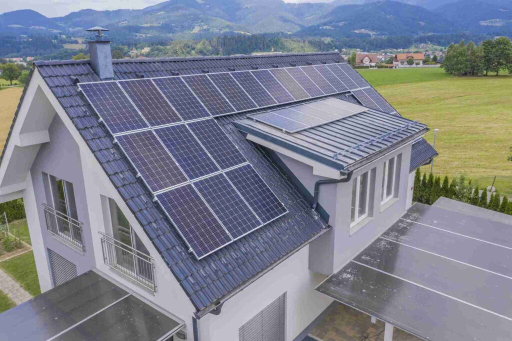aerial view house with solar panels