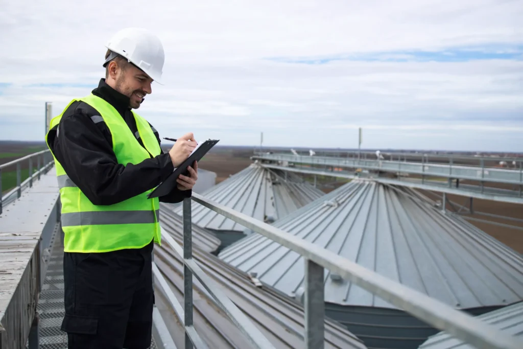 portrait construction worker standing rooftops