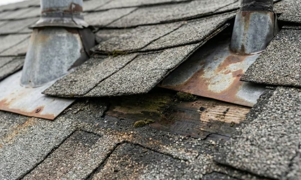 damaged-asphalt-shingle-roof-with-rusted-flashing-and-rotten-wood